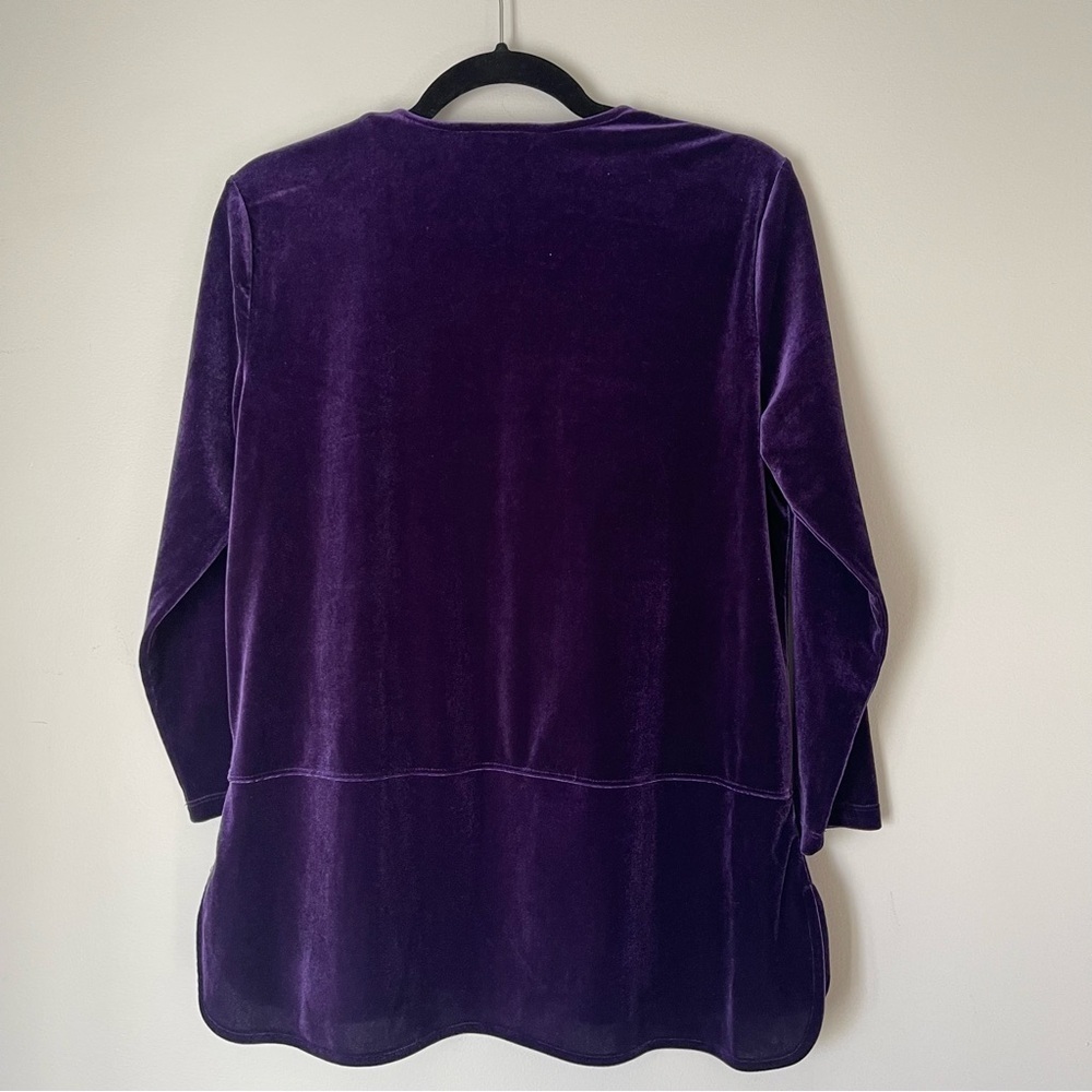 LAUREN Ralph Lauren Petite Large Velvet Tunic Purple Brown 3/4 Sleeve Top - Picture 7 of 11